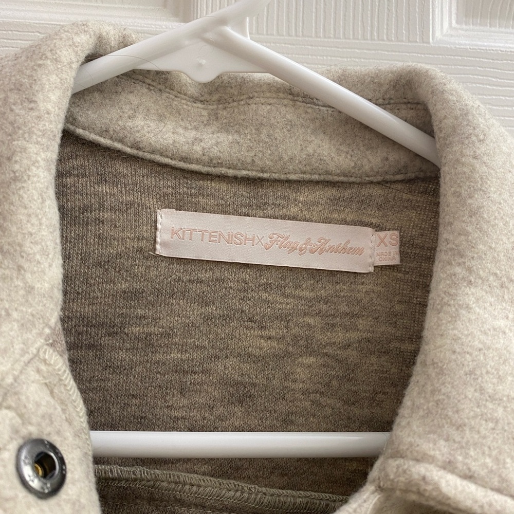 Fringe Soft Button Up Jacket Cream/Light Grey - image 4